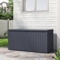 Closed Grey 430L Storage Box by Outdoor Wall – Secure and Sleek Garden Solution