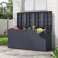 Open Grey 430L Garden Storage Chest – Tools and Accessories Stored Neatly