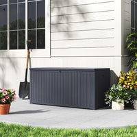 Weatherproof Grey Garden Storage Chest Closed – Modern Look by the Wall