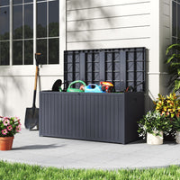 430L Grey Outdoor Storage Box Open – Ideal for Gardening Tools and Equipment