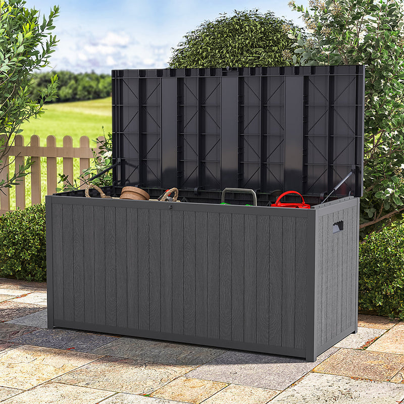430L Grey Waterproof Metal Garden Storage Box – Lockable Outdoor Storage Chest
