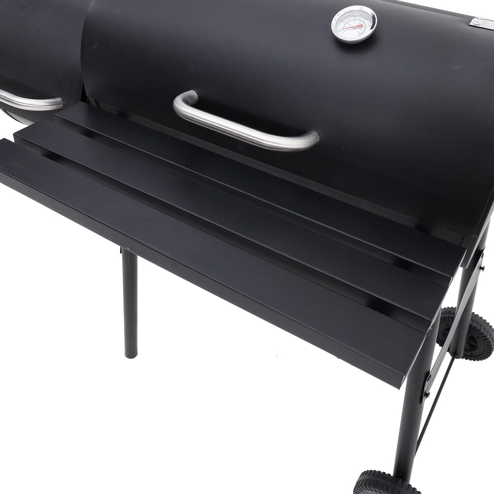 Close-up of Offset Smoker BBQ Grill – Durable Steel Construction and Control Vents