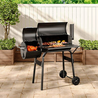 2-in-1 Offset Charcoal BBQ Grill with Smoker – Heavy-Duty Outdoor Grill with Side Firebox and Chimney for Garden Cooking