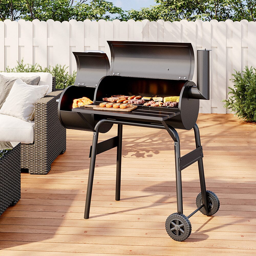 Outdoor Charcoal Grill with Smoker in Garden Patio Setup – Ideal for BBQ Parties and Family Gatherings