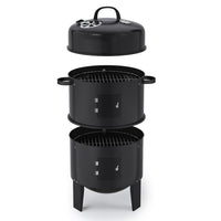 Freestanding 3-Tier Charcoal Grill Smoker – Portable Black BBQ for Outdoor Use