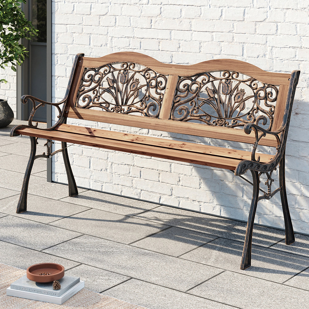 Classic Garden Bench with Wooden Slats and Iron Frame – Ideal for Patio or Park