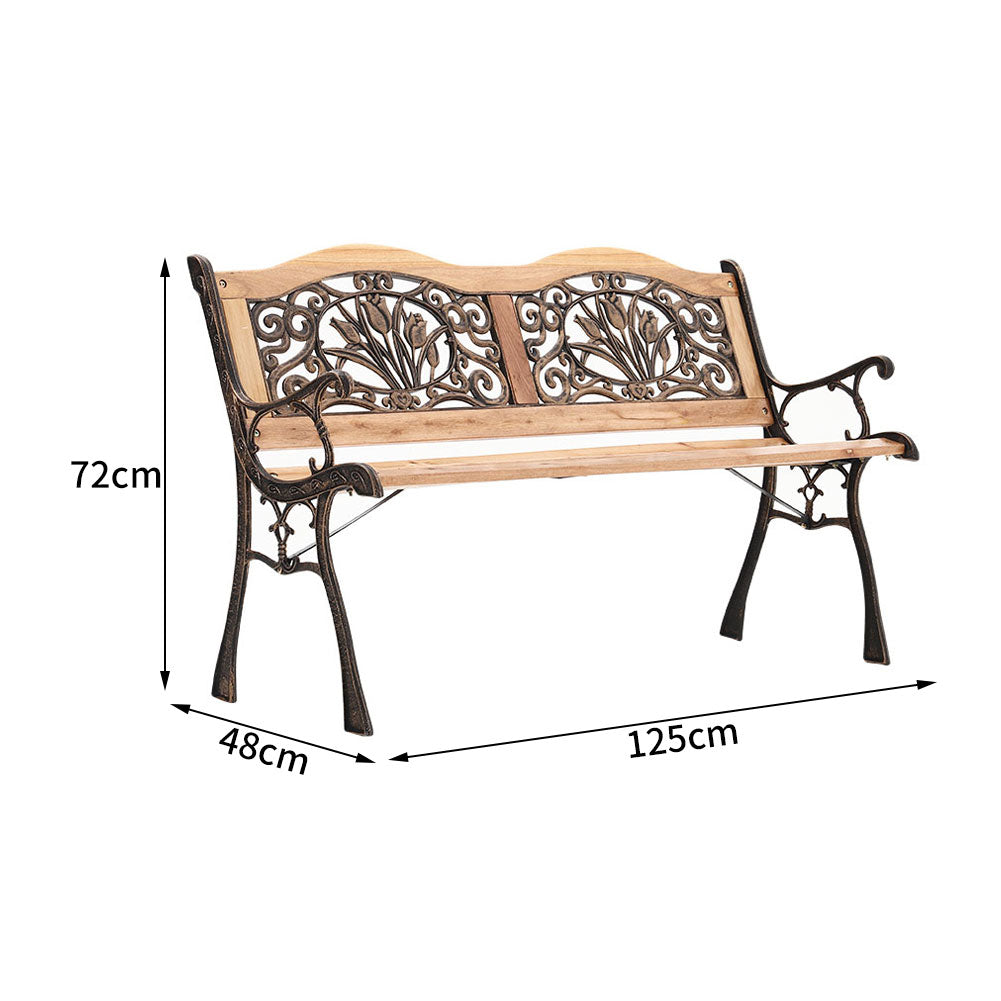 Dimensions of 2-Seat Garden Wood Bench with Cast Iron Frame – Full Size in cm