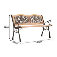 Dimensions of 2-Seat Garden Wood Bench with Cast Iron Frame – Full Size in cm