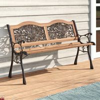 2-Seat Outdoor Garden Wood Bench with Cast Iron Frame – Classic Patio Seating