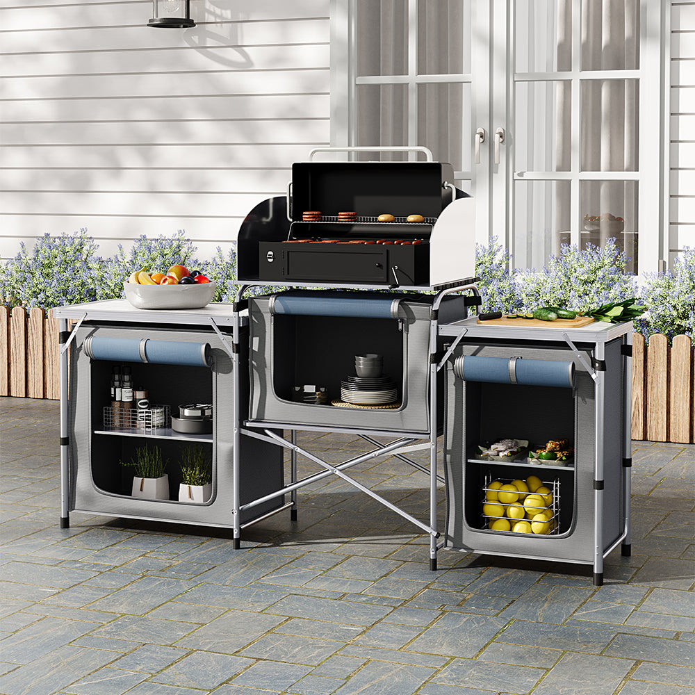 Foldable Grey Outdoor Kitchen Stand for Backyard Cooking and Food Preparation