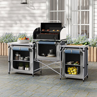 Foldable Grey Outdoor Kitchen Stand for Backyard Cooking and Food Preparation