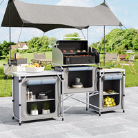 Grey Portable Outdoor Kitchen Stand Unit Storage – Foldable Camping Cooking Station