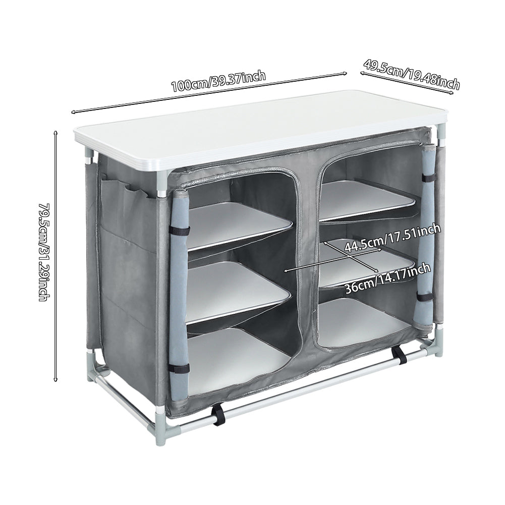 Dimensions of Grey Portable Outdoor Kitchen Table with Cupboard Storage – Size Specifications