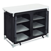 Foldable Black Camping Kitchen Table with Cupboard and Shelves – Portable Outdoor Storage Unit
