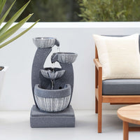 4-Tier Cascading Bowls Garden Water Feature Fountain with LED