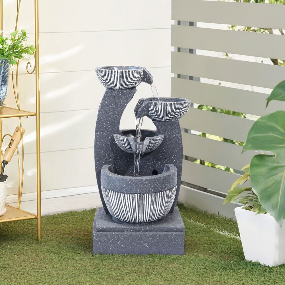 4-Tier Cascading Bowls Garden Water Feature Fountain with LED