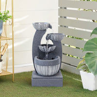 4-Tier Cascading Bowls Garden Water Feature Fountain with LED