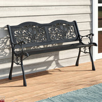 Solid Black Metal Wooden Garden Bench on Green Lawn – Ideal for Outdoor Relaxation