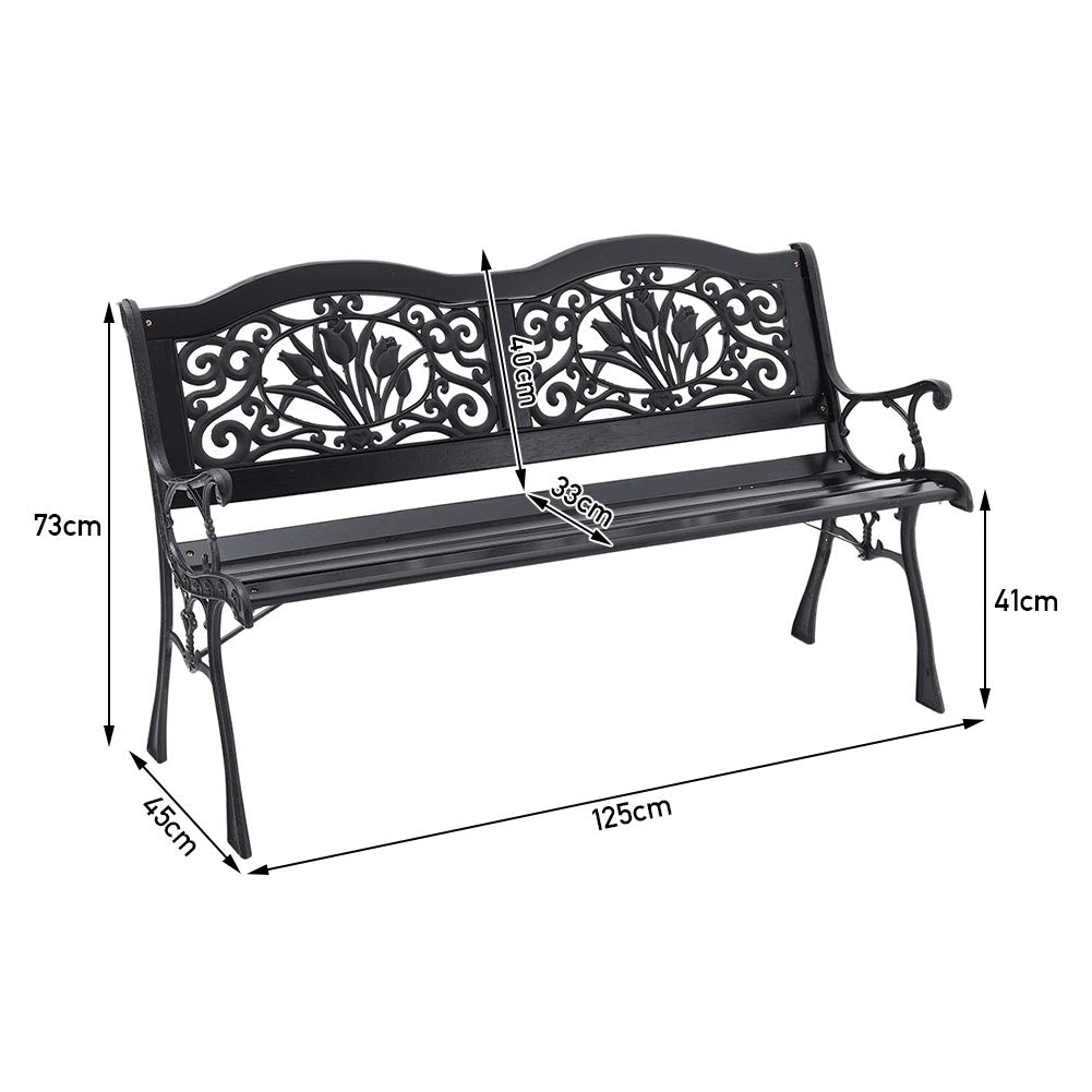 Dimension Diagram of Solid Black Garden Bench – Full Measurements in cm