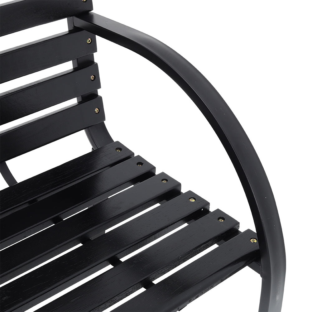 Modern Outdoor Garden Metal Black Wooden Bench