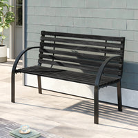 Modern Outdoor Garden Metal Black Wooden Bench