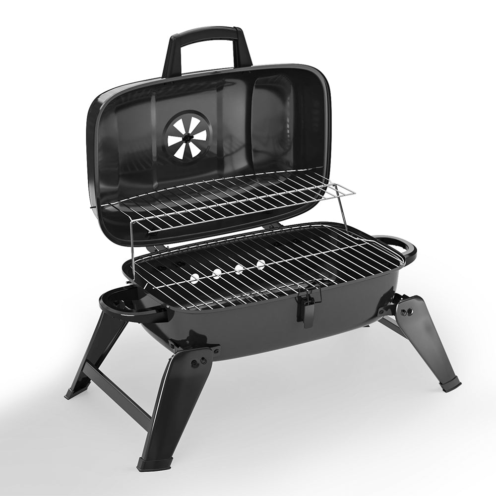 Portable Tabletop Charcoal BBQ Grill – Lightweight Black Design with Lid and Vents