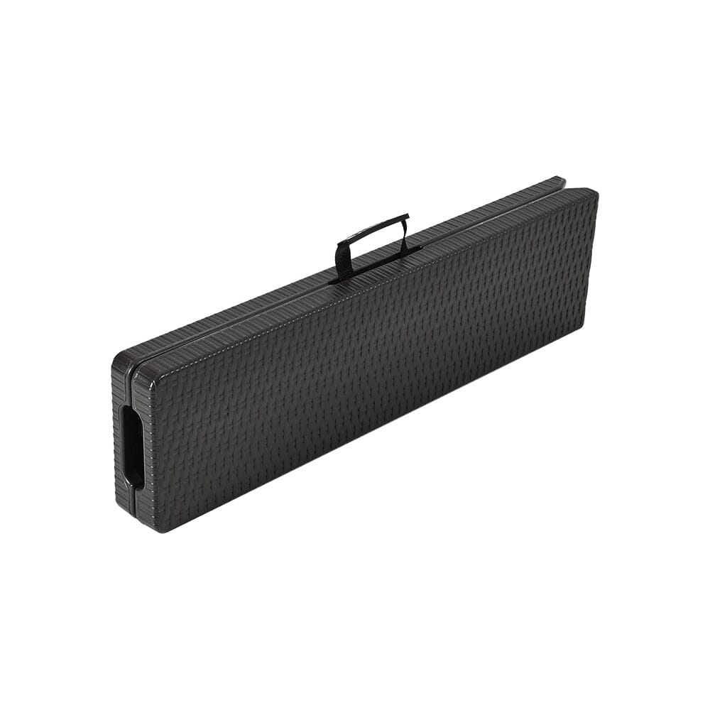 Folded View of Black Rattan Plastic Outdoor Chairs – Compact and Portable Design