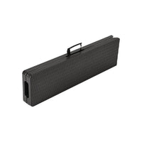 Folded View of Black Rattan Plastic Outdoor Chairs – Compact and Portable Design