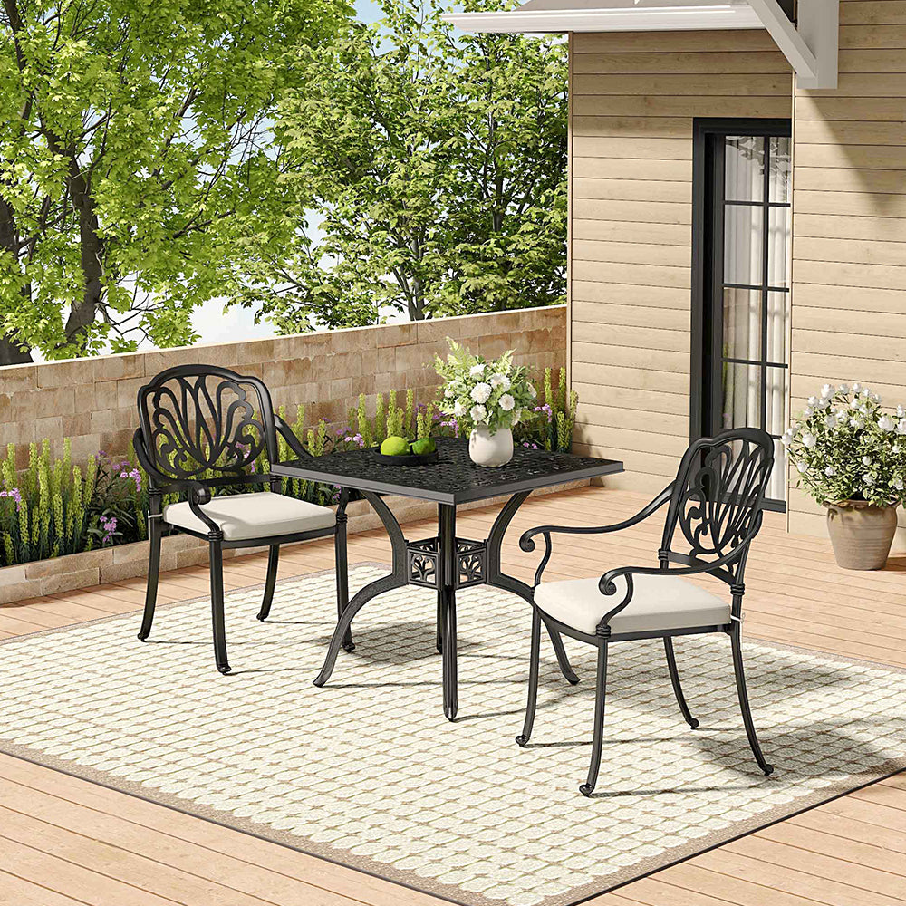 Black Cast Aluminium Square Garden Patio Table