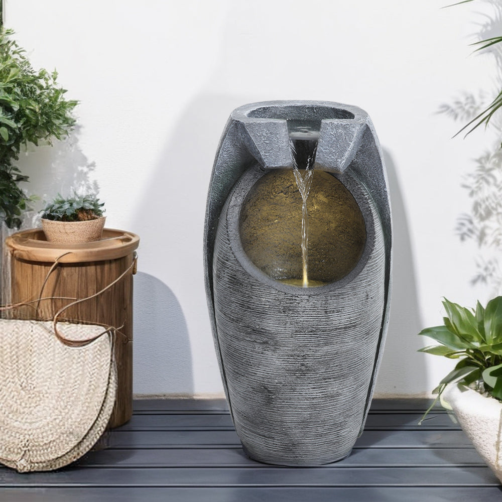 1.8' Garden Solar Rockery Resin Fountain with LED