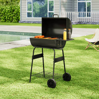 Garden Portable Charcoal BBQ Grill with Thermometer and Side Prep Panels