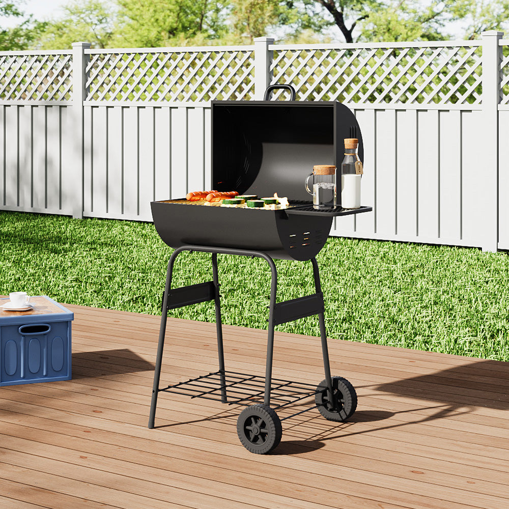 Garden Portable Charcoal BBQ Grill with Thermometer and Side Prep Panels