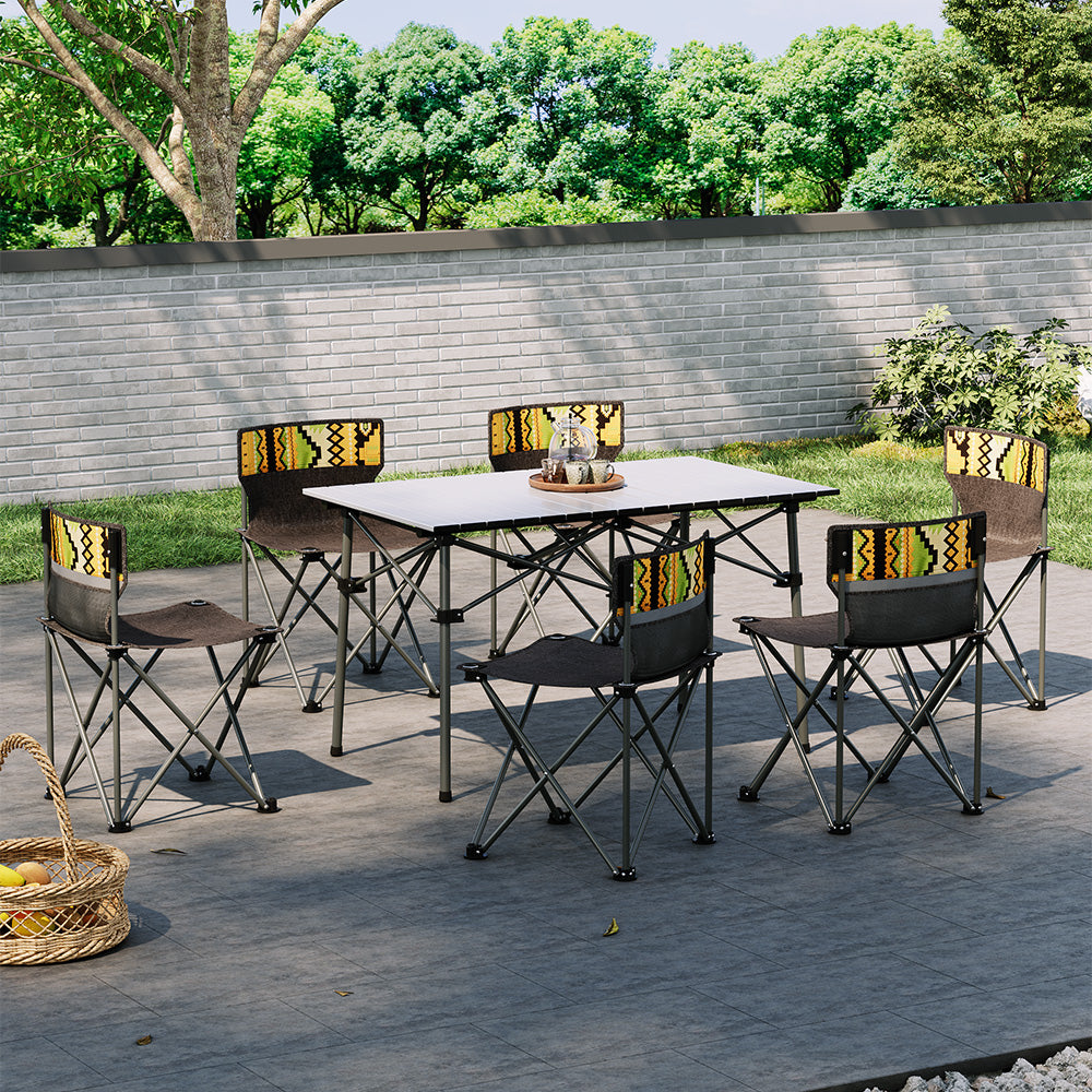 famila campingtisch Brown Aluminum Folding Camping Table Set with 6 Chairs – Breeins