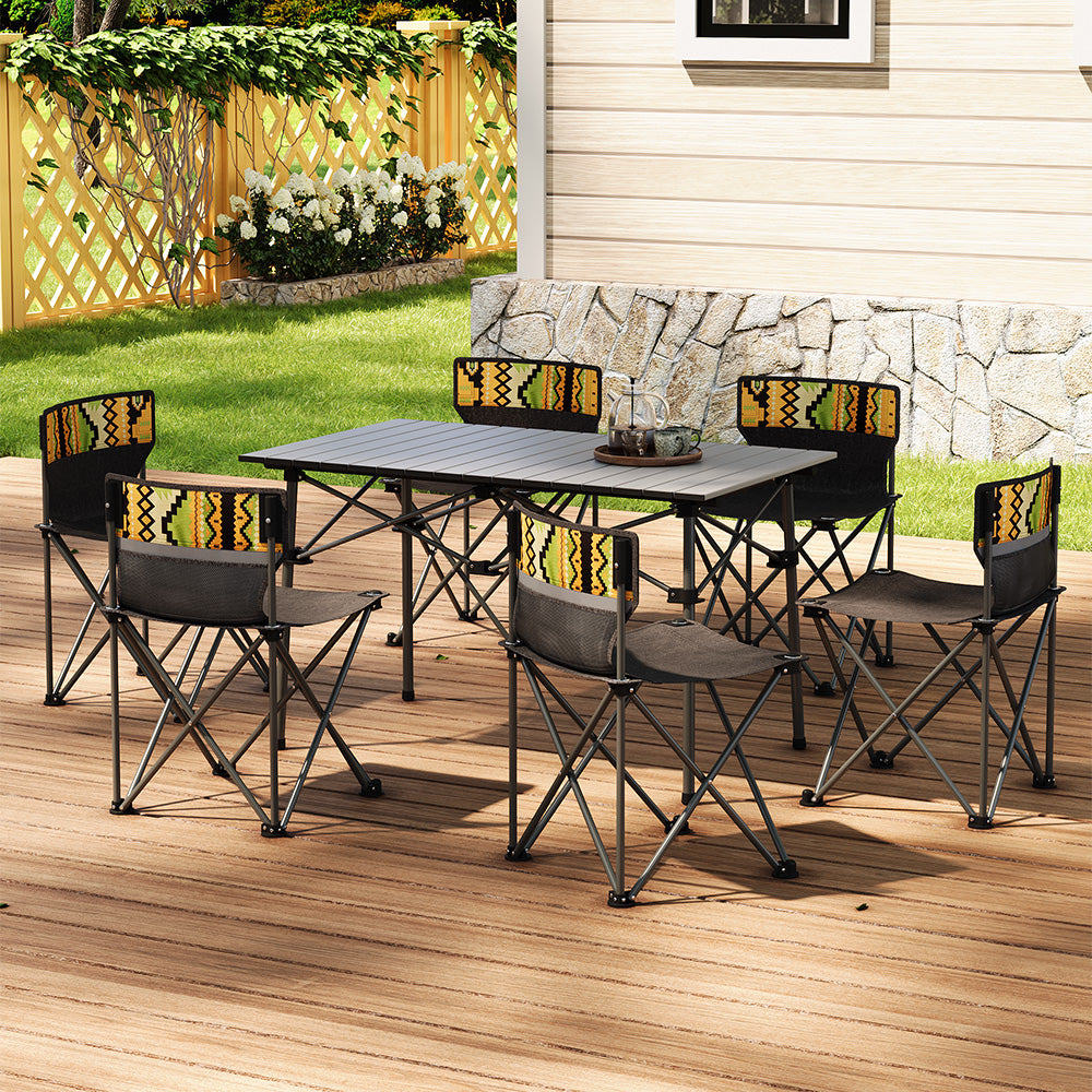 Camping Table and Chairs Set in Campsite – Brown Aluminum Foldable Picnic Furniture