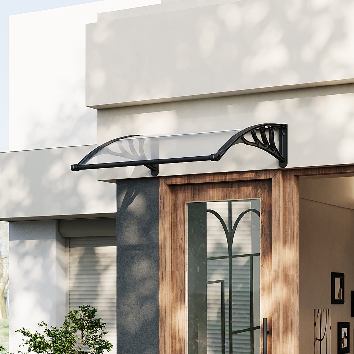 Black Modern Door Canopy Awning UV Protected Polycarbonate Roof