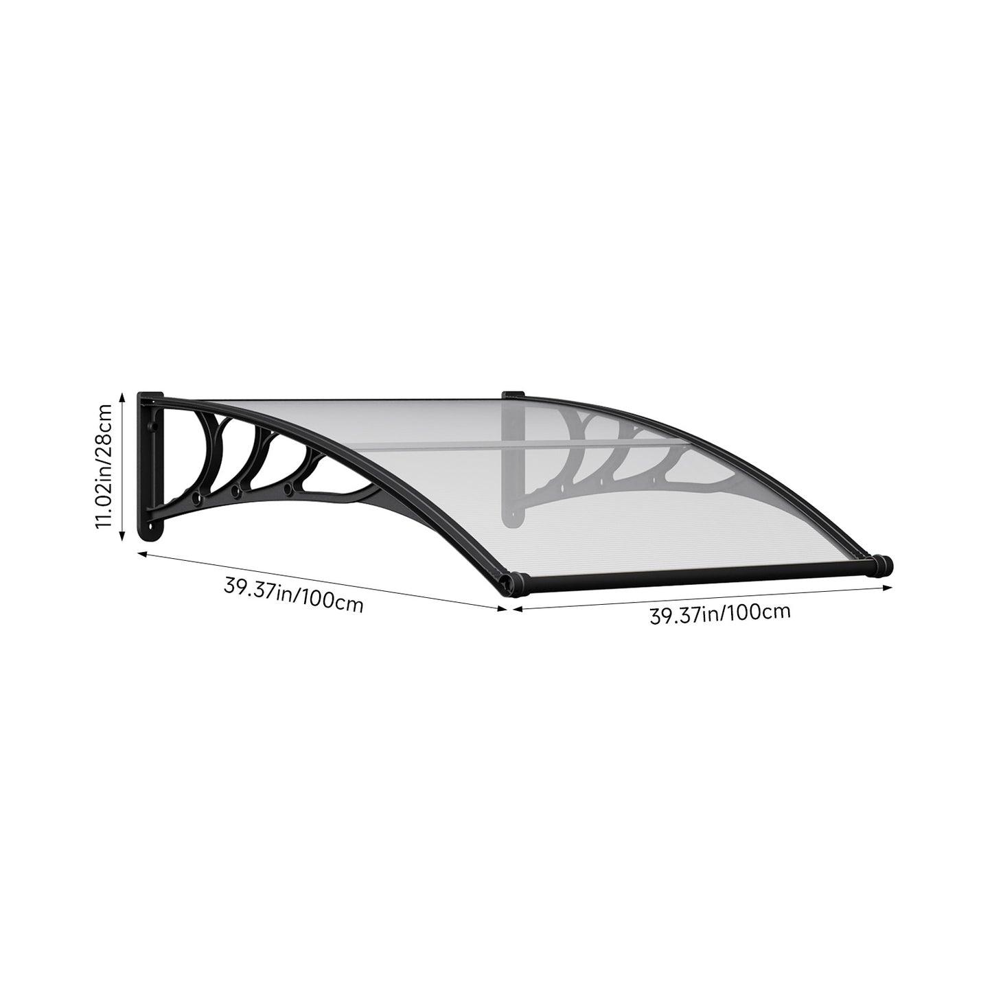 Black Modern Door Canopy Awning UV Protected Polycarbonate Roof