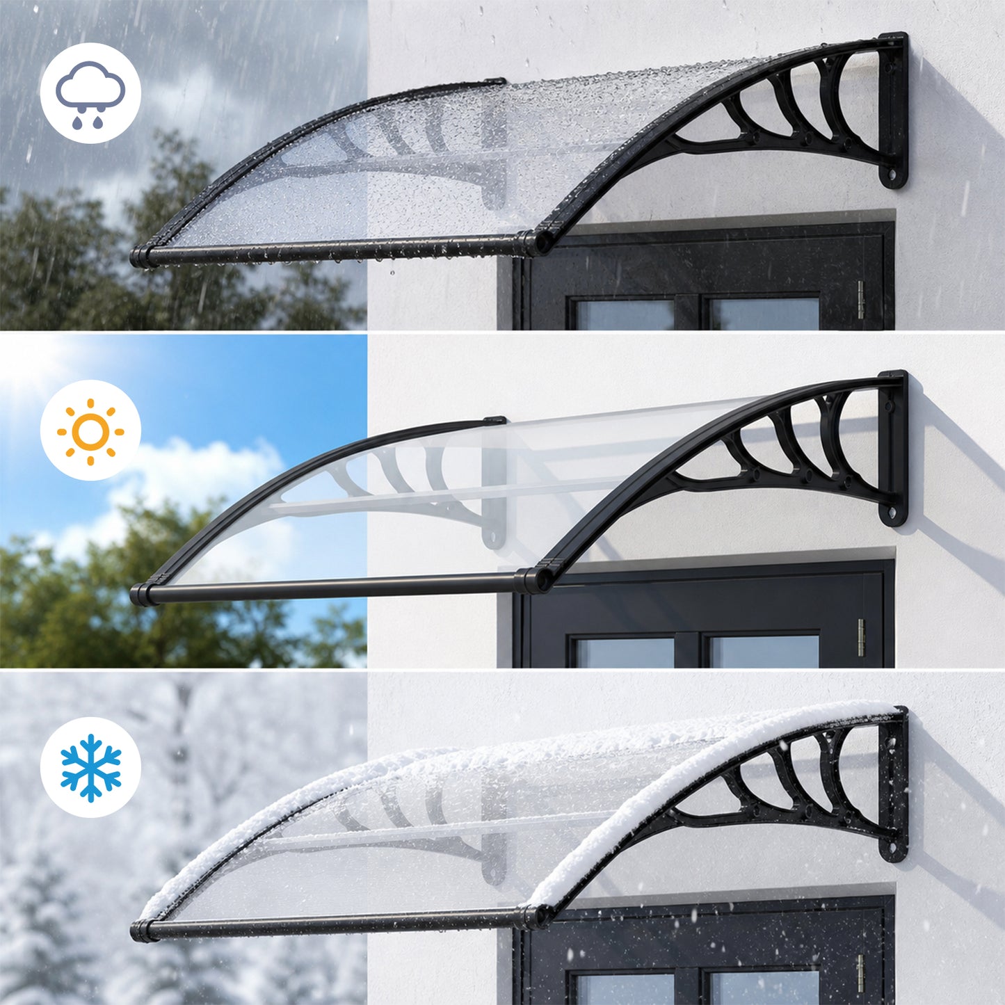 Black Modern Door Canopy Awning UV Protected Polycarbonate Roof