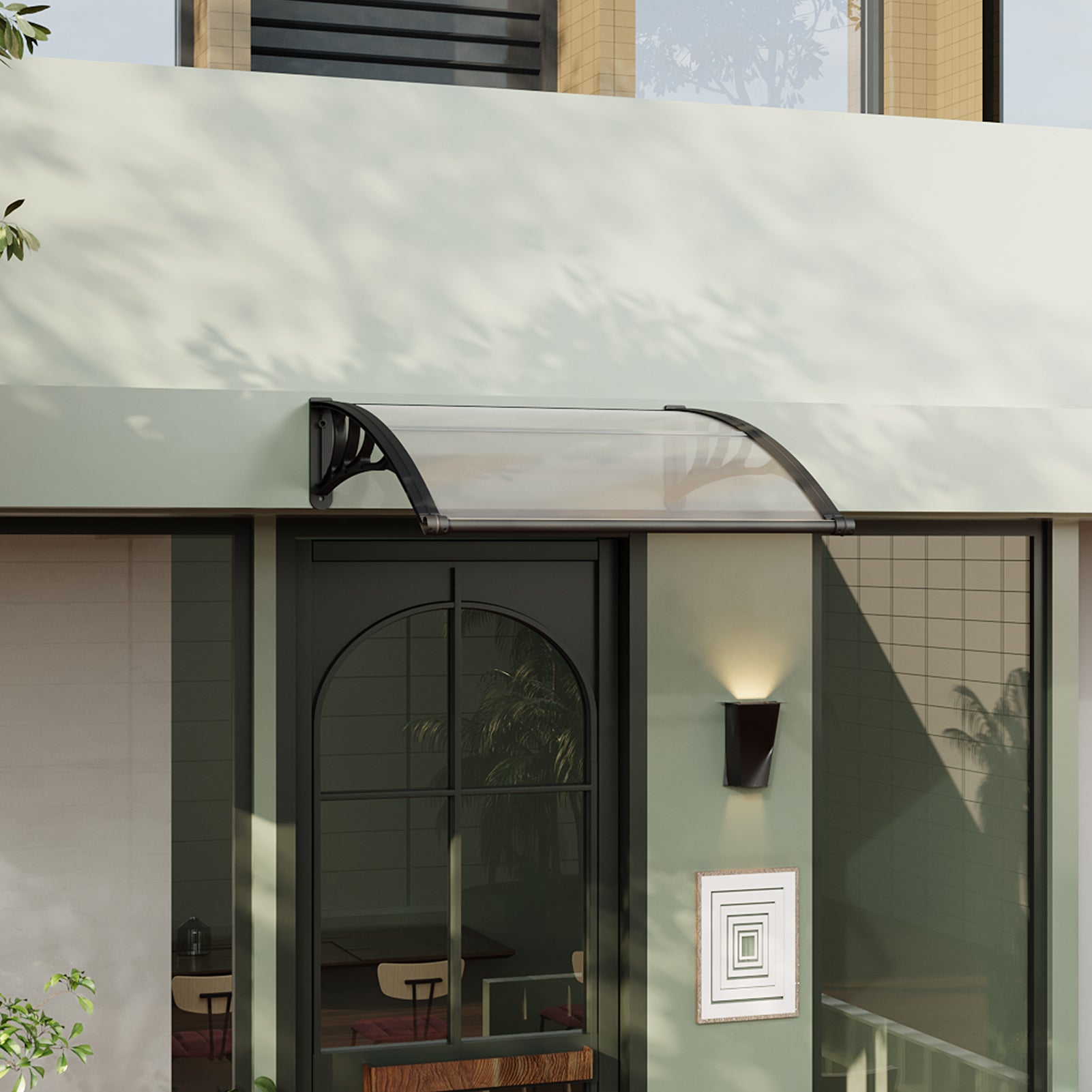 Black Modern Door Canopy Awning UV Protected Polycarbonate Roof