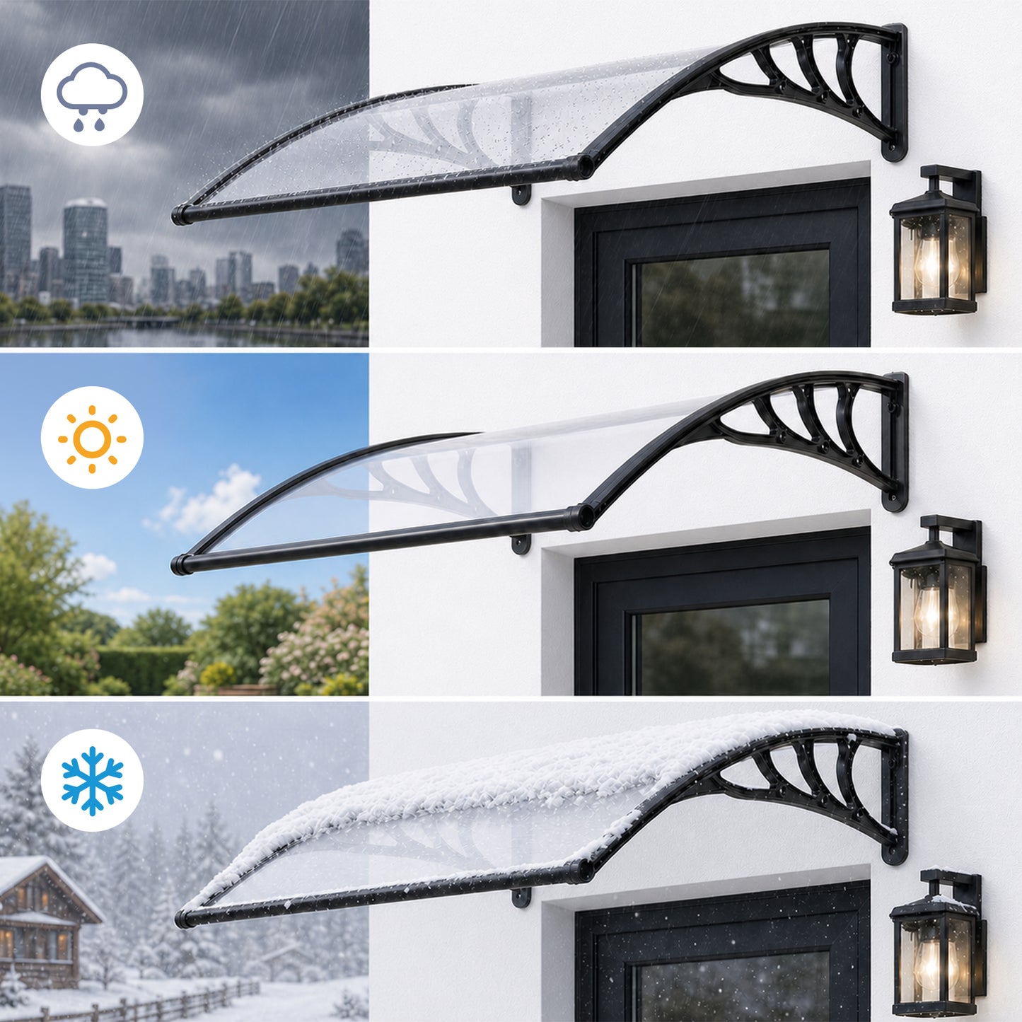 Black Modern Door Canopy Awning UV Protected Polycarbonate Roof