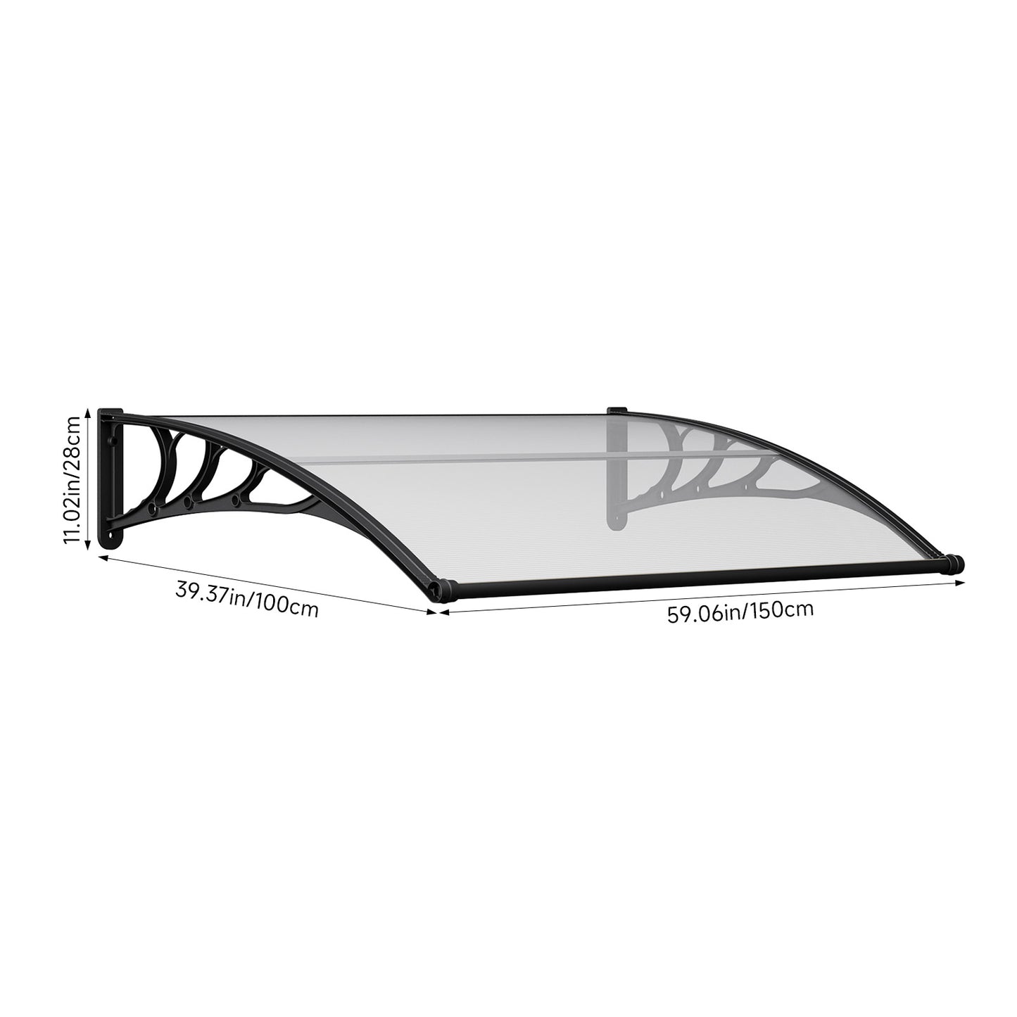 Black Modern Door Canopy Awning UV Protected Polycarbonate Roof