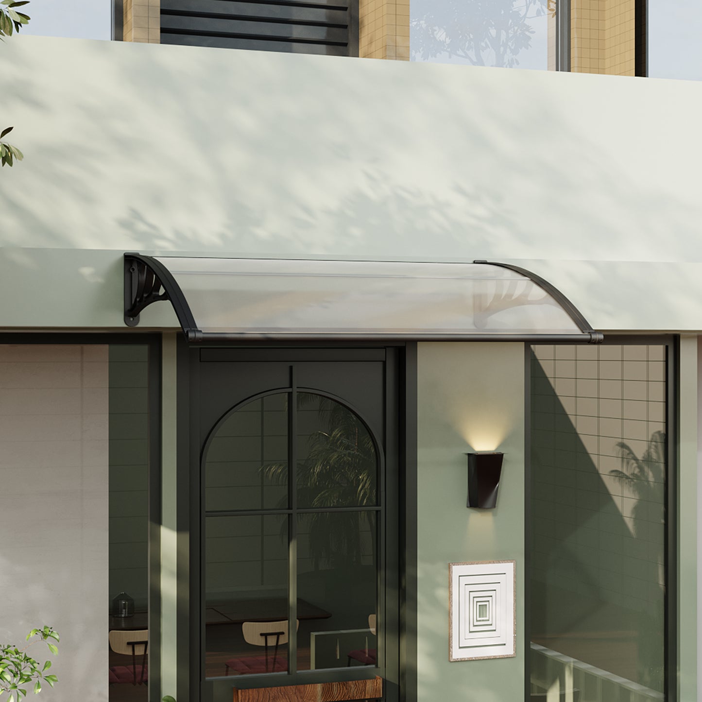 Black Modern Door Canopy Awning UV Protected Polycarbonate Roof