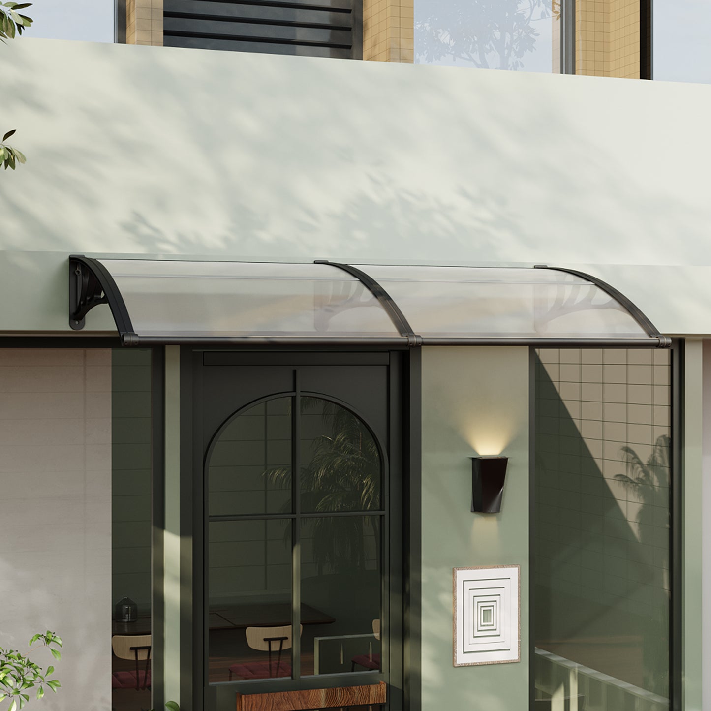 Black Modern Door Canopy Awning UV Protected Polycarbonate Roof