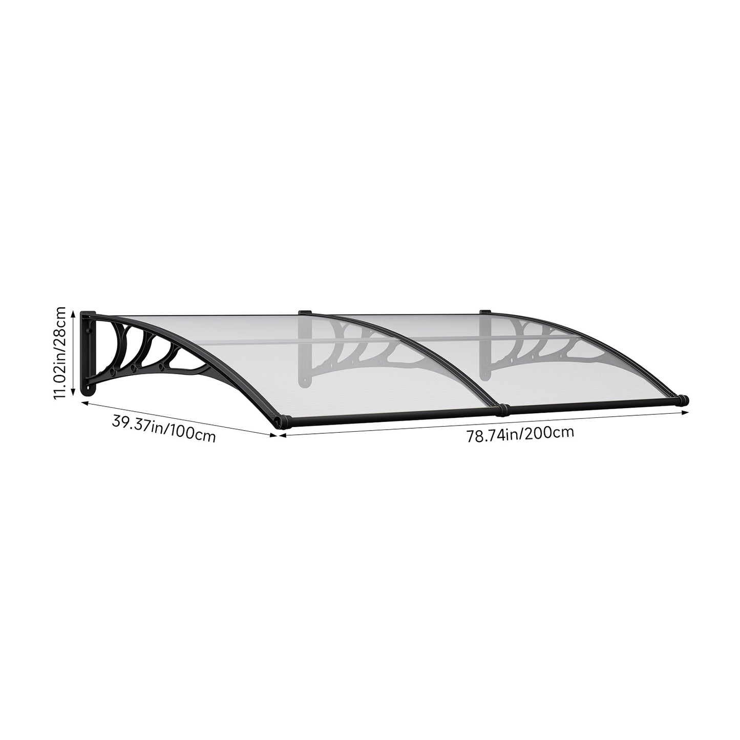 Black Modern Door Canopy Awning UV Protected Polycarbonate Roof