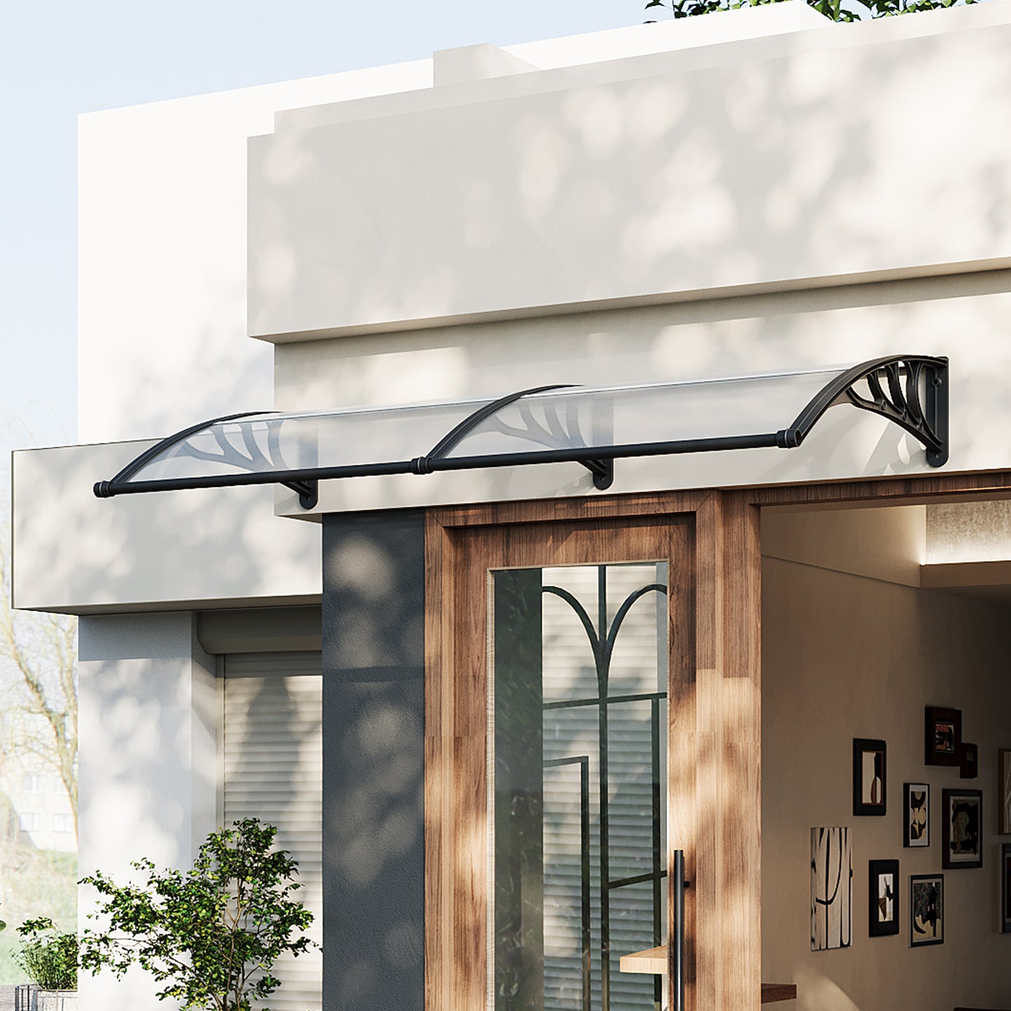 Black Modern Door Canopy Awning UV Protected Polycarbonate Roof