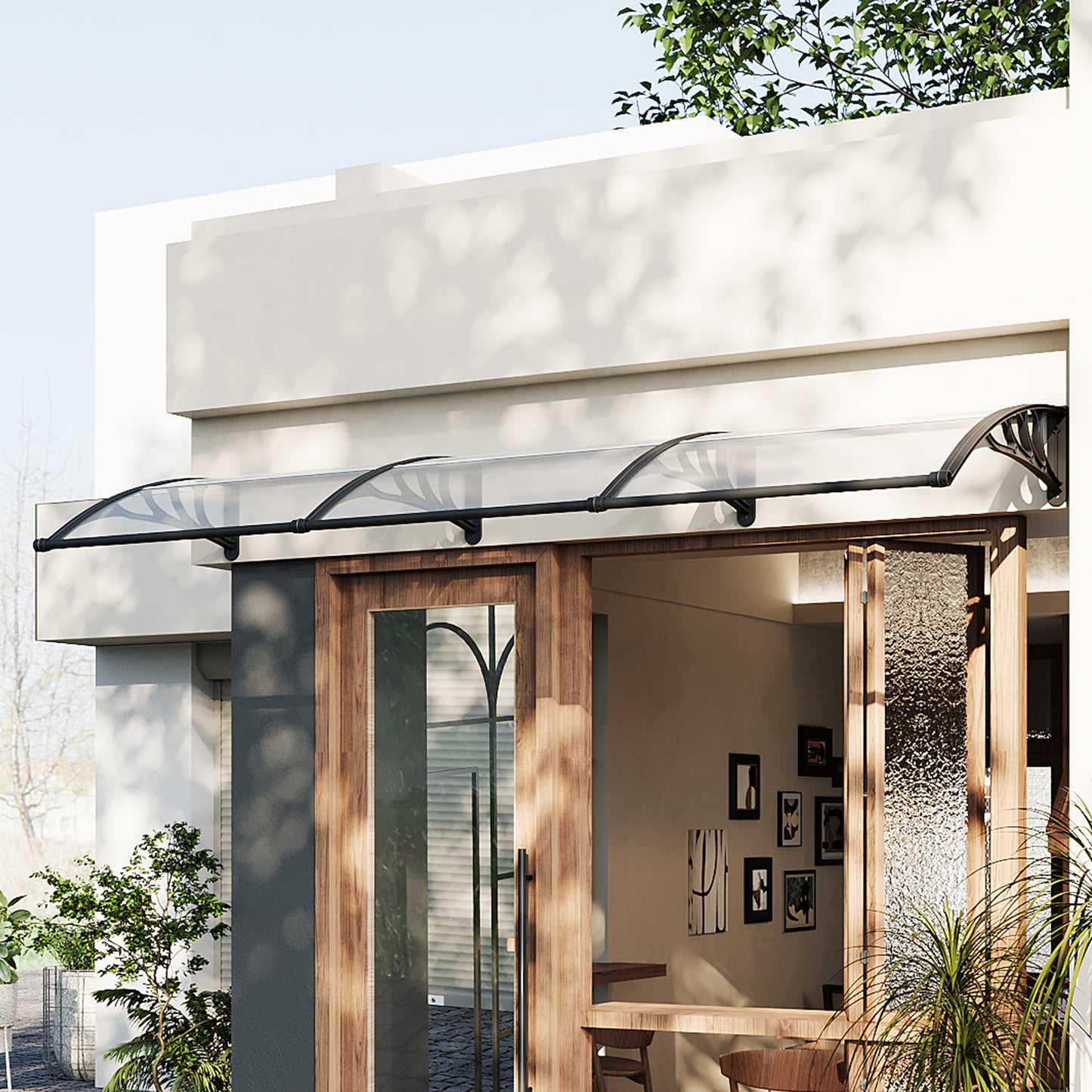 Black Modern Door Canopy Awning UV Protected Polycarbonate Roof