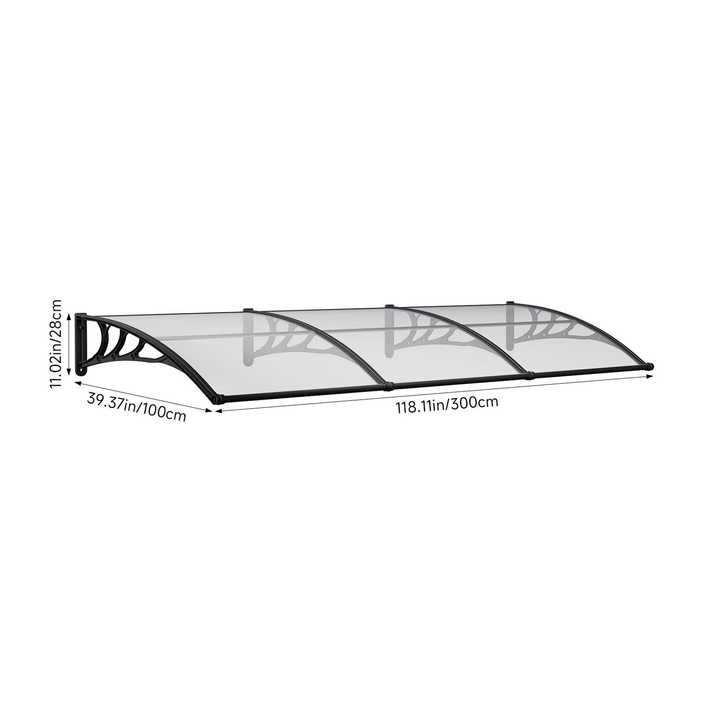 Black Modern Door Canopy Awning UV Protected Polycarbonate Roof