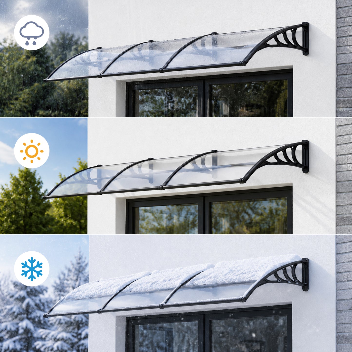 Black Modern Door Canopy Awning UV Protected Polycarbonate Roof