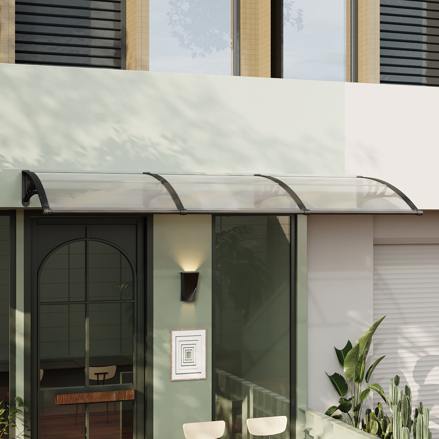 Black Modern Door Canopy Awning UV Protected Polycarbonate Roof