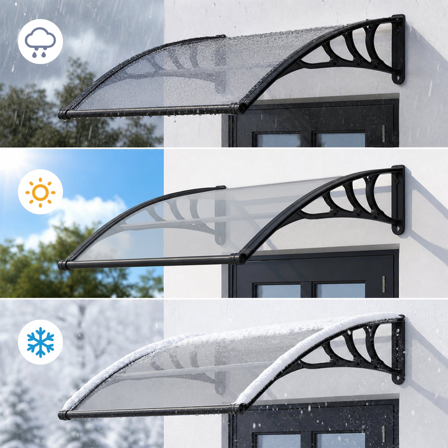 Black Modern Door Window Awning UV Protection Polycarbonate Canopy