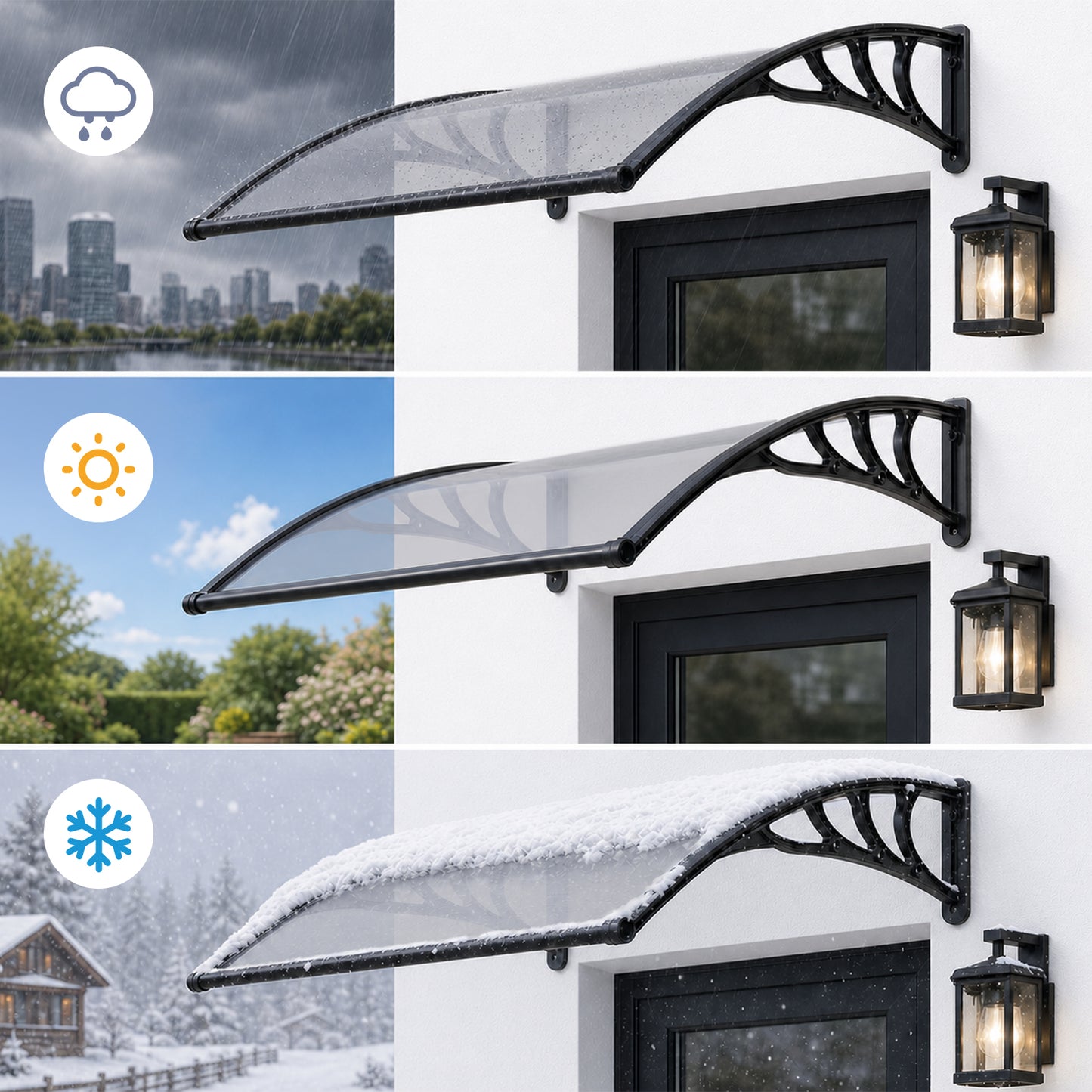 Black Modern Door Window Awning UV Protection Polycarbonate Canopy